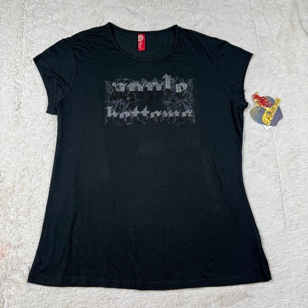 NWT Apple Bottoms Rhinestone Logo Tee – Y2K McBling Street Glam Top Shirt